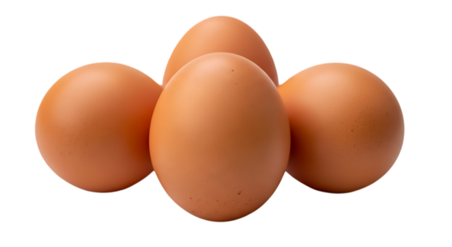 Four brown chicken eggs clustered together isolated on a transparent background brown egg food 1