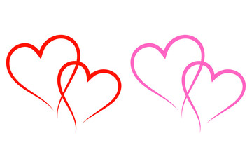 Red and Pink Heart Outline Valentine Graphic on Transparent Background