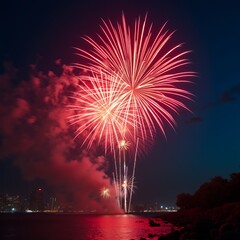 Fireworks exhibition in a summer night firecracker new year's eve firecracker holiday celebration background design firework festive party