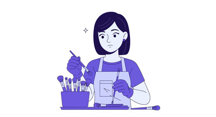 Woman artist with makeup brushes working on beauty art