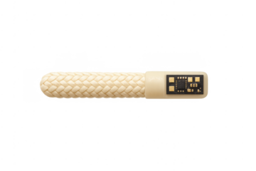 Braided cord integrated with microchip technology on transparent background