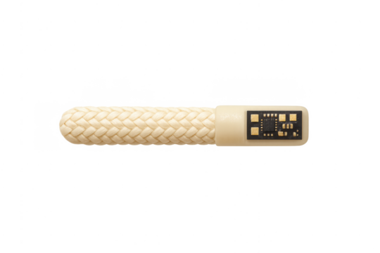 Braided cord integrated with microchip technology on transparent background