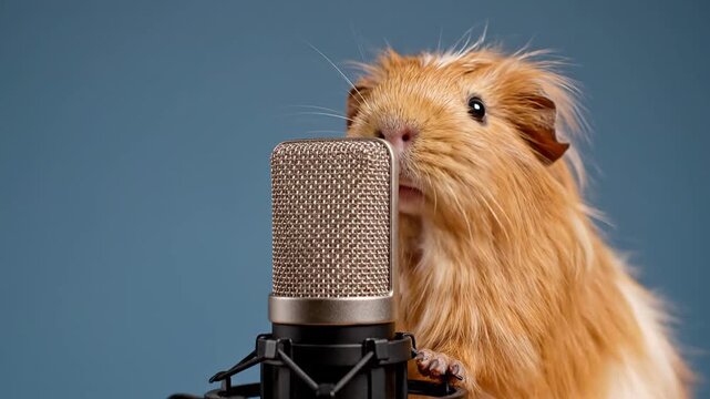 Cute Guinea Pig Sings into a Vintage Microphone.