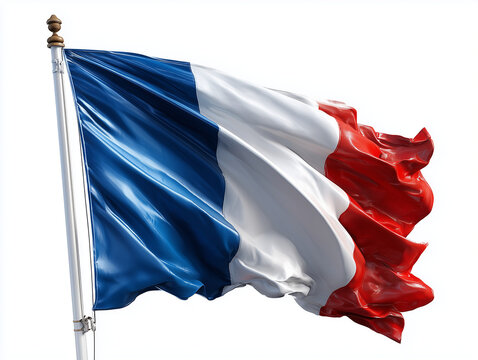 French flag flying on a flagpole, national symbol - Powered by Adobe