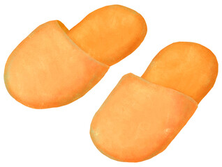 シンプルなオレンジ色のスリッパのイラスト