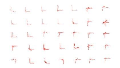 set of red ribbon corners on white background