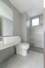 Modern Minimalist Bathroom With Grey Tiles