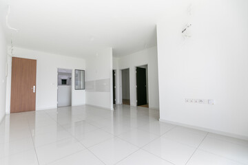 Minimalist Empty Apartment Interior With White Tiles