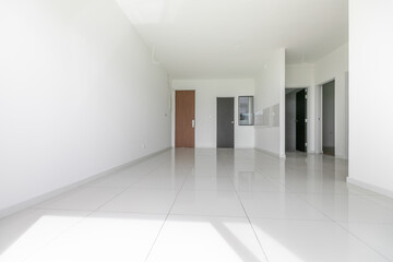 Minimalist Empty Apartment Interior With White Tiles