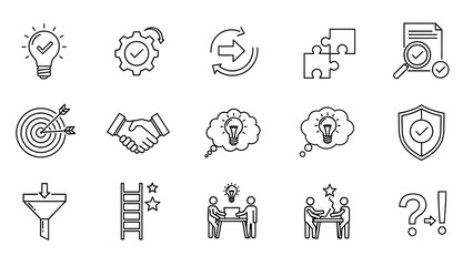 Set of vector icons of solutions for web design isolated on white background.