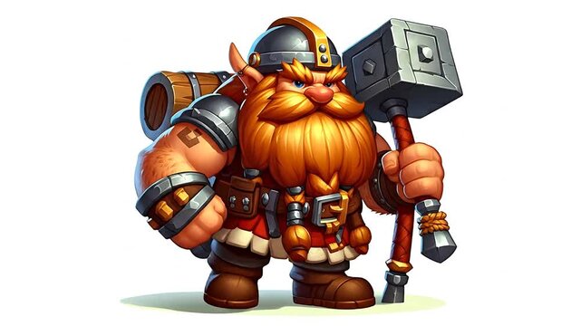 Fantasy Dwarf Standing with Hammer Digital Illustration