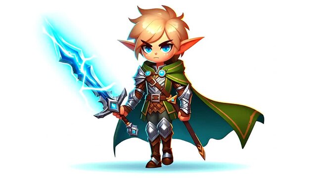 Walking Elf Warrior With Sword Cartoon Style
