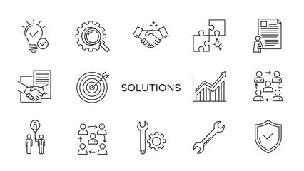 Set of vector icons of solutions for web design isolated on white background.