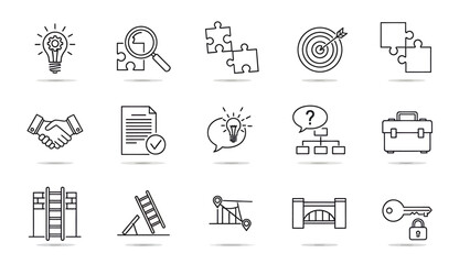 Set of vector icons of solutions for web design isolated on white background.