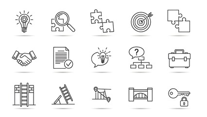 Set of vector icons of solutions for web design isolated on white background.