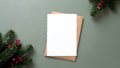 Festive Christmas greeting card mockup with evergreen branches on a muted background