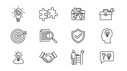 Set of vector icons of solutions for web design isolated on white background.