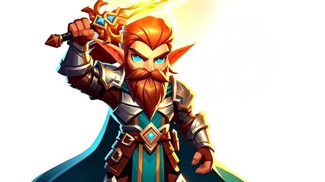 Holding Glowing Sword: Fantasy Cartoon Character in Shining Armor