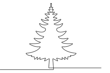 Pine tree continuous one line drawing in minimalist style with simple outline for modern vector illustration
