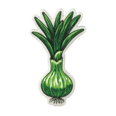 Green onion with roots and leaves, hand-drawn illustration