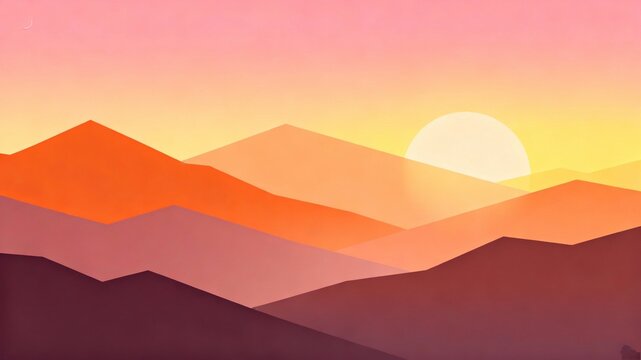 Minimalist Mountain Sunset Landscape - Powered by Adobe