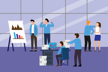 Fototapeta premium Business Failure and Office Stress: Negative Financial Performance 2d flat vector illustration