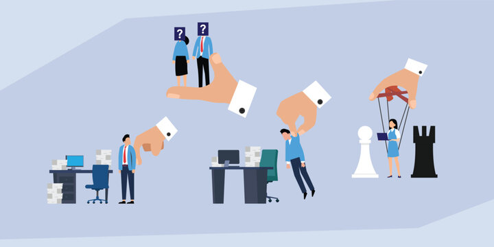 Corporate Control and Manipulation: Power Dynamics and Human Resources 2d flat vector illustration