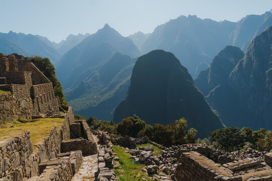 Scenic view of Machu Picchu in Peru at sunrise 