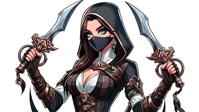 Female Ninja Warrior Holding Twin Swords Fantasy Character