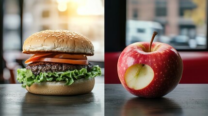 Burger and apple comparison