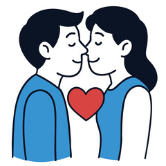 Couple smiling, standing close, romantic heart, love, happiness, relationship, affection