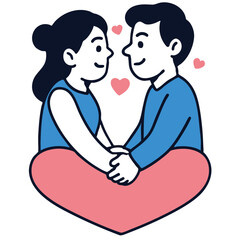 Couple holding hands inside heart shape, smiling, love, romance, happiness, togetherness