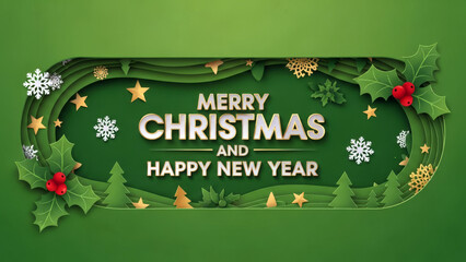 Merry christmas happy new year greeting card paper cut art