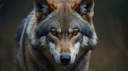 Intense gaze of a majestic wolf staring directly at the camera in the wild, showcasing its power and natural beauty for wildlife enthusiasts