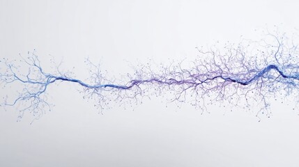 Blue and purple line representing a network of neurons flowing in a conceptual neural signal field illustration