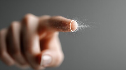 A finger touching a white button symbolizing user interaction with invisible interfaces in modern technology experience