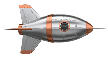 Retro Style Chrome and Copper Toy Rocket Spaceship 3D Render