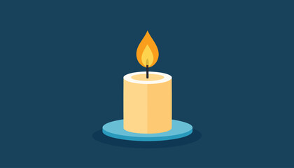 Burning vector illustration of a glowing candle flame on a black background for dark celebration, romantic holiday, and Christmas decoration