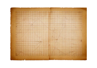 Antique graph paper with large square grid patterns and subtle aging marks, isolated on transparent or white background
