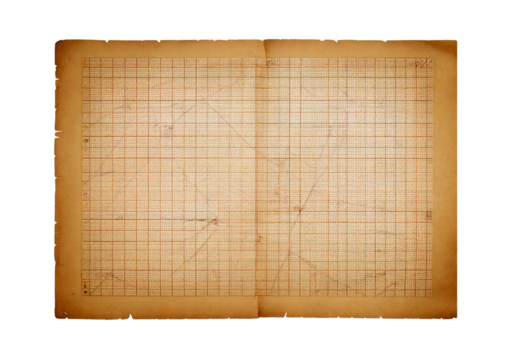 Antique graph paper with large square grid patterns and subtle aging marks, isolated on transparent or white background