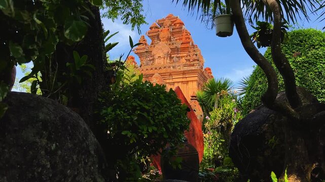Nha Trang, Vietnam - September 17, 2025: View of the Po Nagar Cham Tower Complex, dedicated to Hindu and Buddhist deities. Close-up of the ancient temple towers. Legacy of the Champa civilization.	