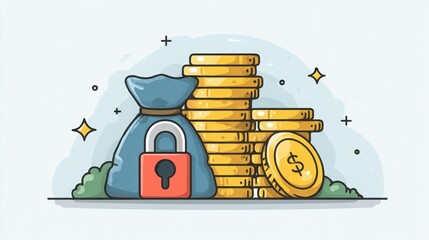 A stacked collection of coins accompanied by a padlock representing security in crypto treasury reserve concept