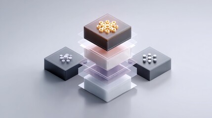 A cube adorned with a gold symbolizing the concept of a decentralized exchange interface in a layered design