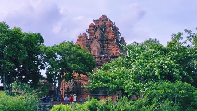 Nha Trang, Vietnam - September 17, 2025: View of the Po Nagar Cham Tower Complex, dedicated to Hindu and Buddhist deities. Close-up of the ancient temple towers. Legacy of the Champa civilization.	