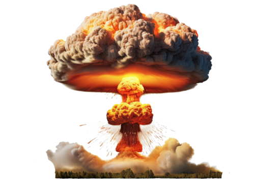 nuclear explosions and mushroom cloud isolated on transparent or white background