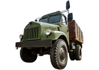 Old military truck isolated on transparent or white background