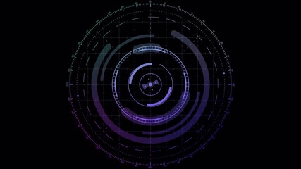 Rotating Digital Hight Tech Hud Elements Compass HUD Loop Animation showing Futuristic Navigation Interface, Radar Screen, and Gradient Neon Visualization 4k video animation seamless loop - Powered by Adobe