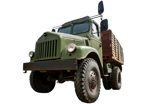 Old military truck isolated on transparent or white background