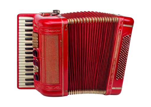 Old red accordion isolated on transparent or white background - Powered by Adobe
