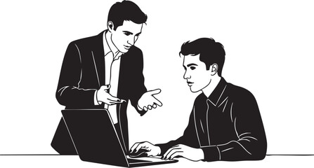 Fototapeta premium Two businessman discussing work on laptop